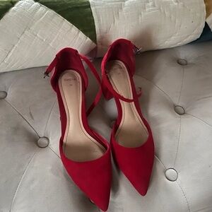 Bershka Vibrant Red Ankle Strap Heels